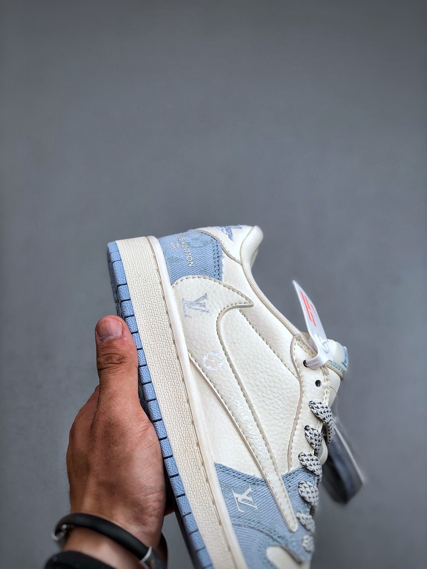 LV x Air Jordan 1 Low 2024新款男女生孔雀藍色休閒鞋