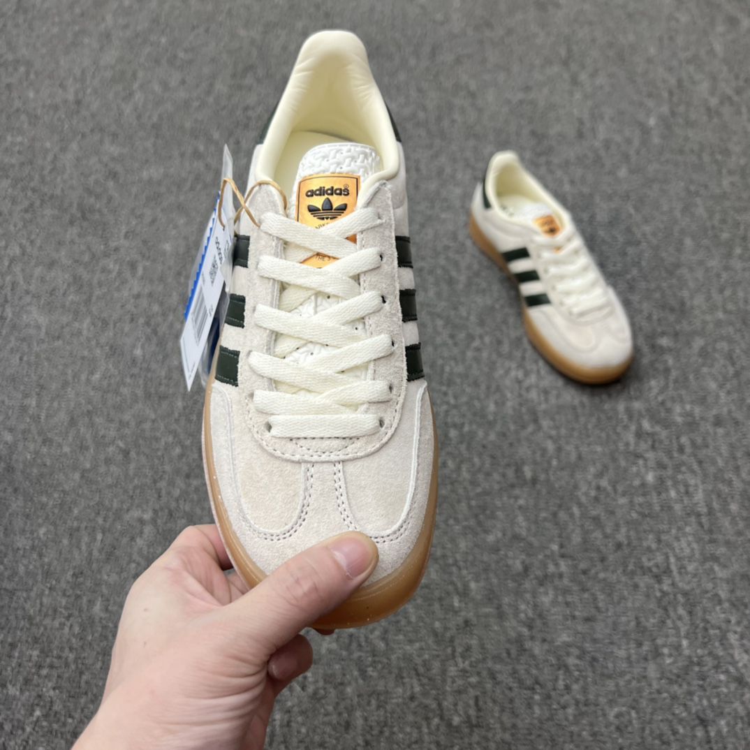 Adidas originals Gazelle Indoor 2024新款低幫 米白綠色 T頭鞋防滑耐磨輕便低邦板鞋男女鞋