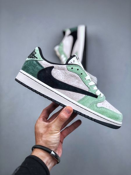 Travis Scott x Nike Air Jordan 1 Low Air Jordan 1 Low系列 2023全新男女款麂皮白綠倒鈎休閒鞋