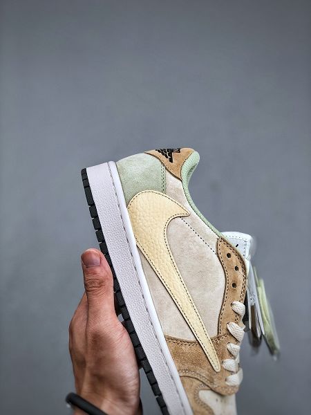 Travis Scott × Jordan Air Jordan 1 Low 系列 2023全新男女款 米黃綠色休閒鞋