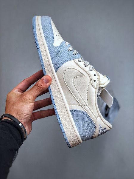 LV x Air Jordan 1 Low 2024最新情侶款孔雀藍色板鞋