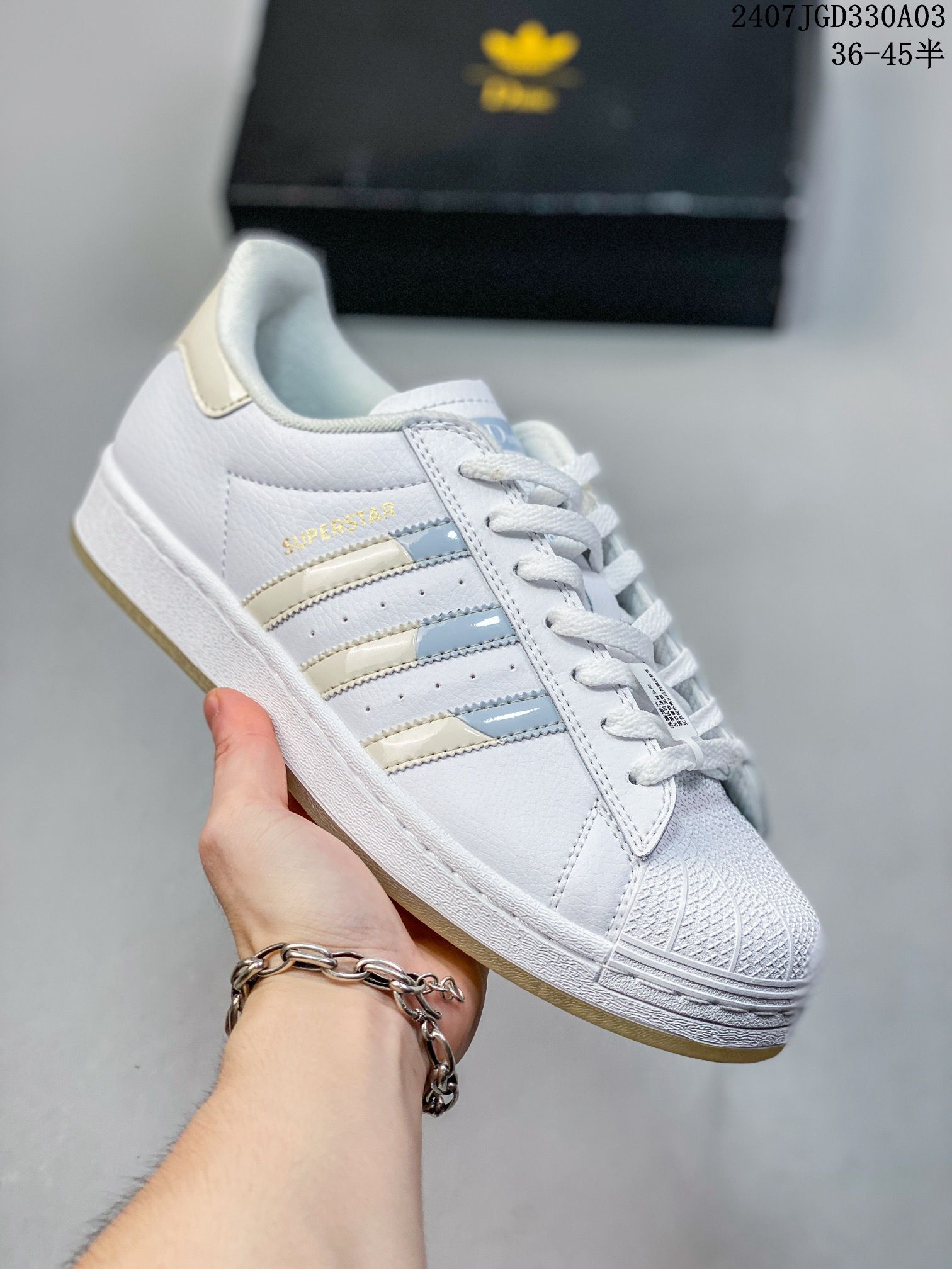 Adidas三葉草 Originals Superstar」SailGreenLace 貝殼頭系列低幫運動板鞋 2024新款男女鞋