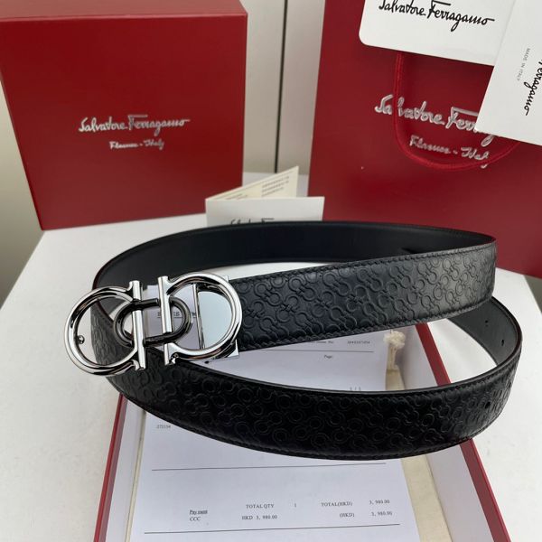 salvatore ferragamo皮帶 菲拉格慕2022新款 HF032902頭層牛皮壓小花紋時尚腰帶